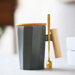 Customizable Ceramic Milk Mug with Wooden Handle