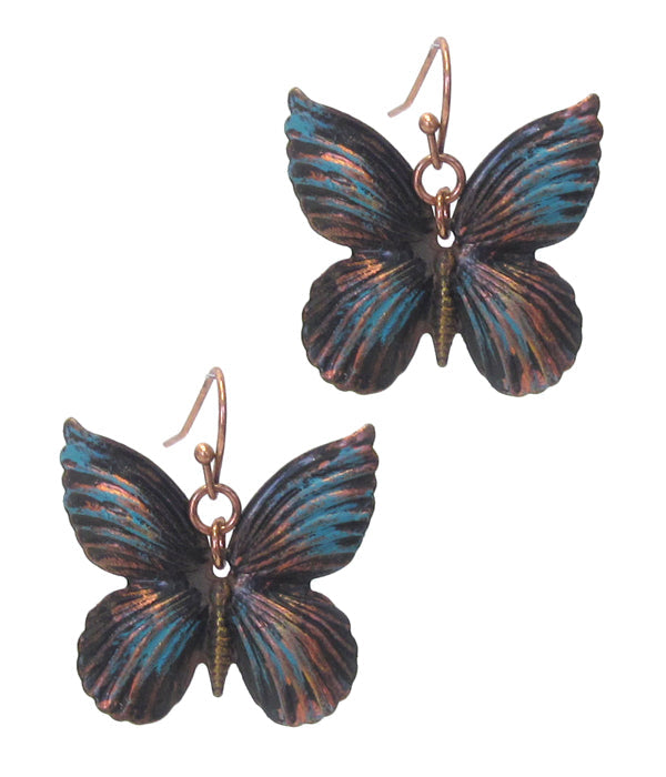 Vintage Rustic Metal Butterfly Earrings