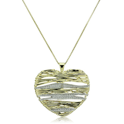 Gold heart-shaped pendant necklace on a white background