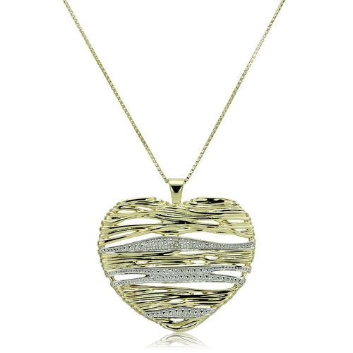 Gold heart-shaped pendant necklace on a white background
