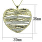 Gold heart-shaped pendant with dimensions on a white background