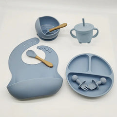 8-Piece Baby Silicone Feeding Set with Plates and Utensils