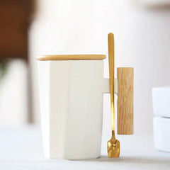 Customizable Ceramic Milk Mug with Wooden Handle