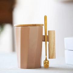 Customizable Ceramic Milk Mug with Wooden Handle