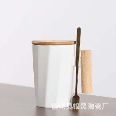 Customizable Ceramic Milk Mug with Wooden Handle