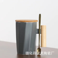 Customizable Ceramic Milk Mug with Wooden Handle