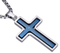 Cross-shaped pendant with blue engraving on a white background