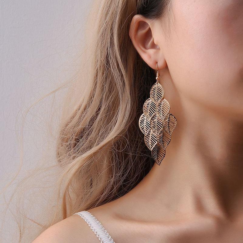 Multi-Layered Leaf Drop Earrings