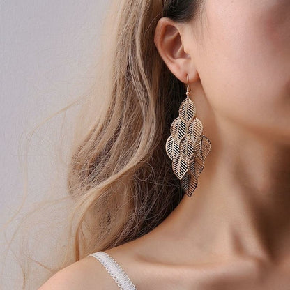 Multi-Layered Leaf Drop Earrings
