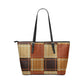 Plaid patterned handbag with black handles on a white background