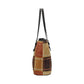 Plaid patterned bag with black strap on a white background