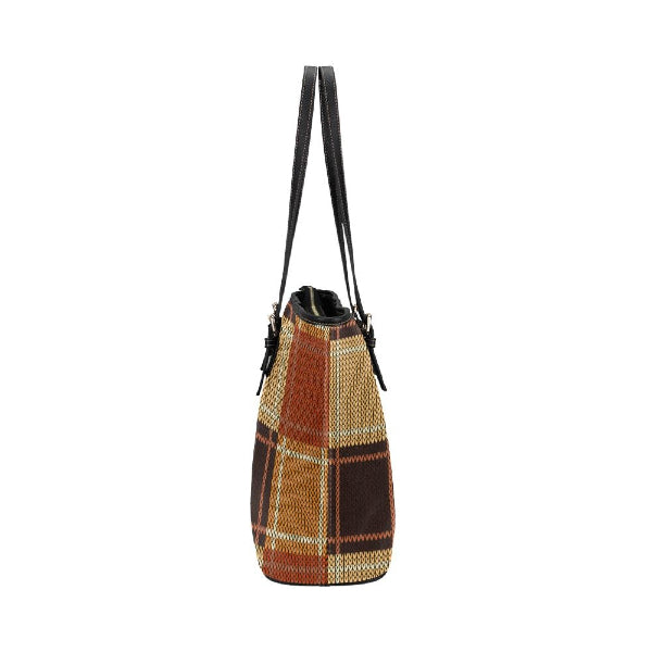 Plaid handbag with black strap on a white background