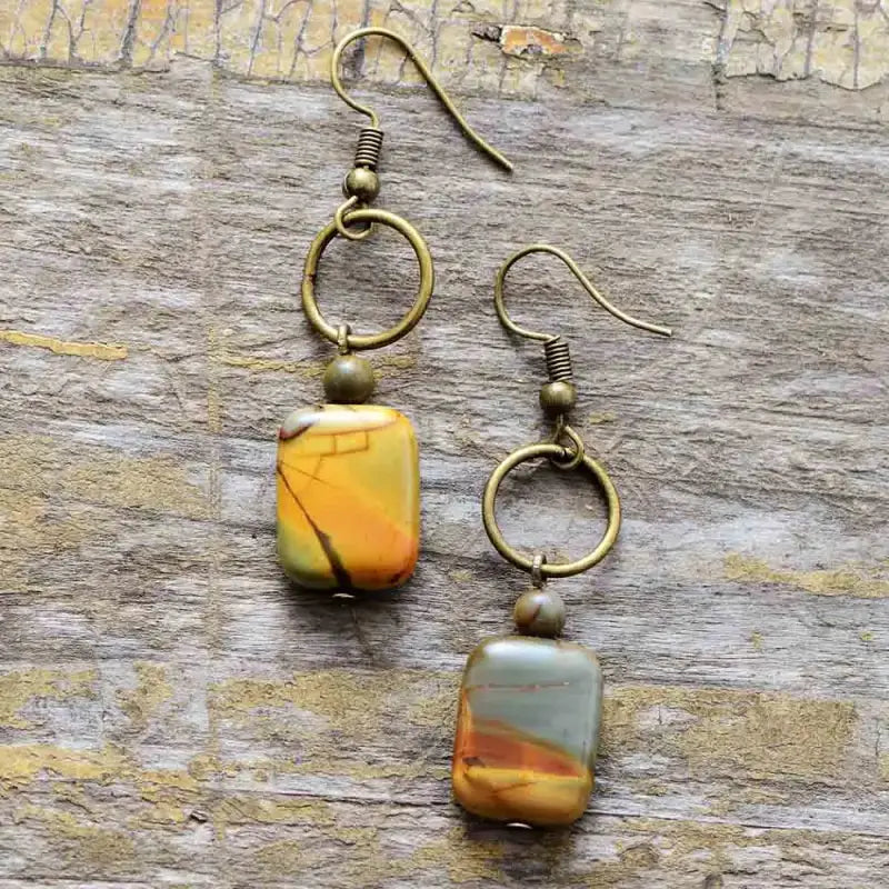 Vintage Natural Jasper Stone Earrings