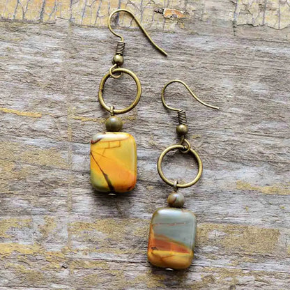 Vintage Natural Jasper Stone Earrings